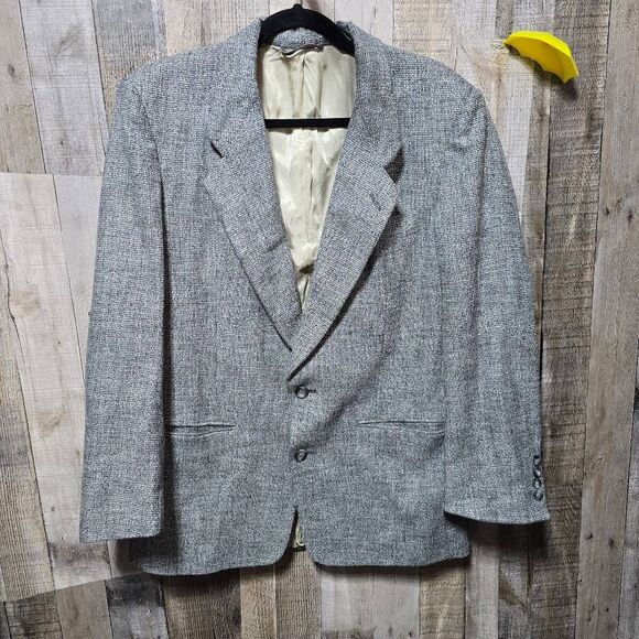 Christian Dior Vintage Single Breasted Wool Light Gray Window Pane Blazer